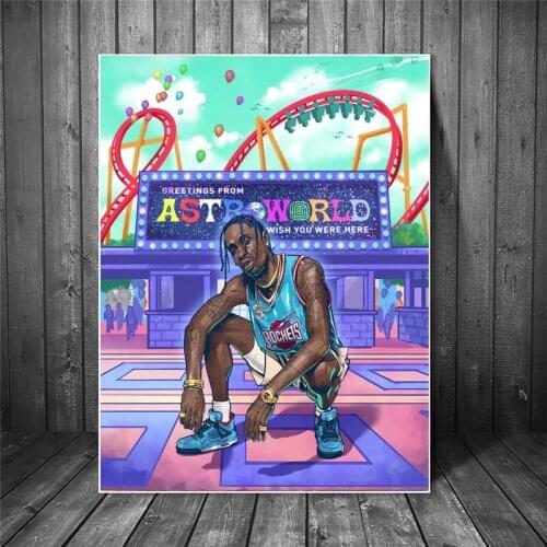 Rapper Travis Scott Canvas Art Posters and Prints Pop Street Art Astr World Oil Painting Pictures for Modern Home Room Decor