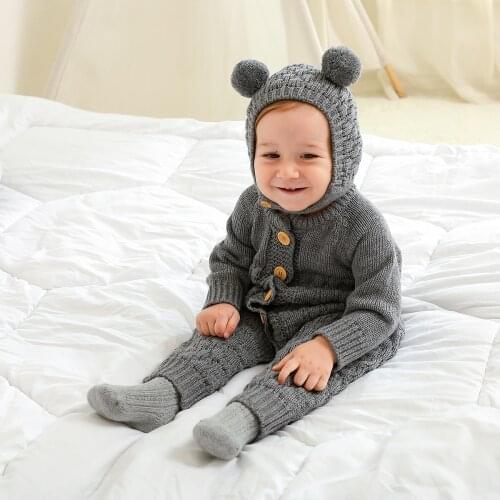 Baby Knitted Rompers for Newborn Boy Girl Long Sleeve Solid Outfits Clothes Toddler Fashion Onesies Clothing with a Warm Hat