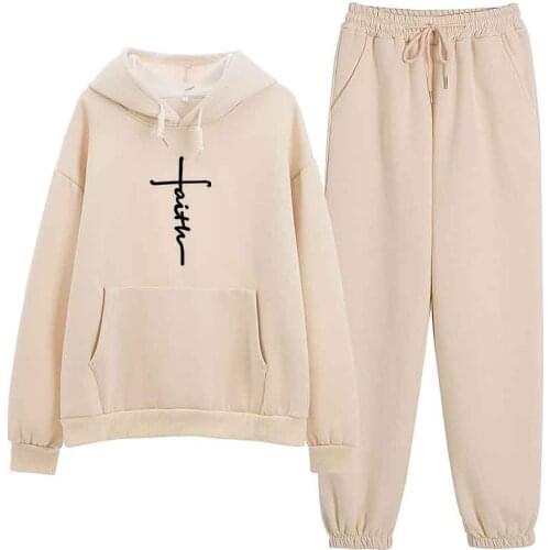 Lounge Wear Womens Two Piece Sets Sweatshirt Women Oversize Vintage Sweatpants Ladies Baggy Sleeve Pocket Sweatshirt Pant Sets