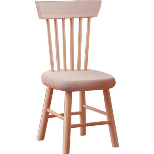 Dollhouse Miniatures Furniture Wooden Unpainted Mini Chair Decor Photo Props