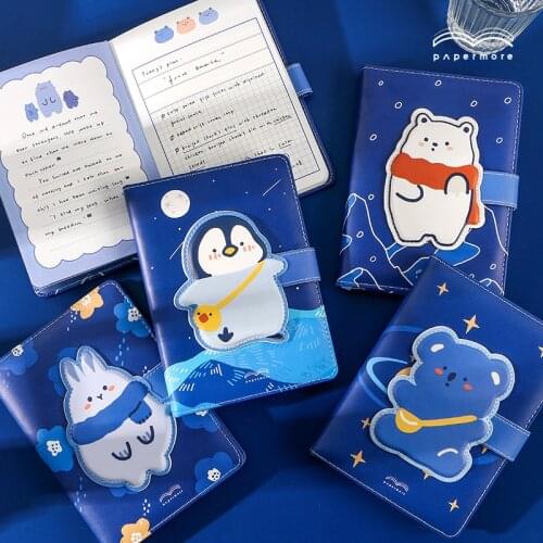 Embrace The Earth Series Kawaii Penguin Polar Bear Rabbit PU Magnetic Buckle Cute Student Stationery Journal Notebook Notebook