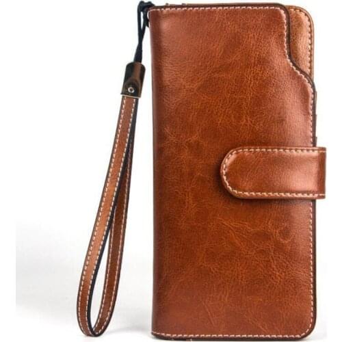 Fashion Split Leather Wallets Female Bifold Long Purse for Women Long Business Card Holder Bag Wallet for Coin Bag Lady