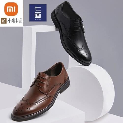 Youpin Qimian Mens first layer leather business British derby shoes pointed leather shoes leather shoes gentleman brogues