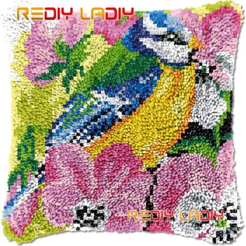 Latch Hook Cushion Garden Bird DIY Needlepoint Kits Chunky Acrylic Yarn Arts Crocheting Lofty Pillow Case Hobby & Crafts