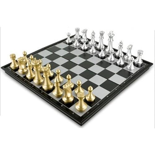Gold And Silver 32/36 Cm Large Size Medieval Chess Set With Magnetic Large Board Table Game Carrom Board Game Figure Set Gift