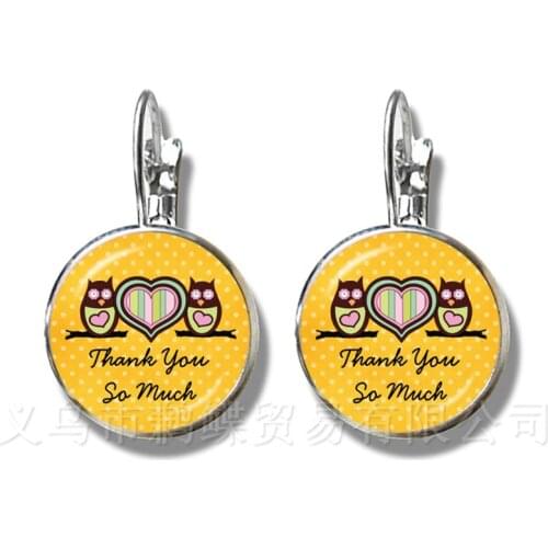 2018 New Thanks Teacher Stud Earrings 16mm Glass Cabochon Merci Maitresse Glass Dome Jewlery Earrings For Women Gratitude Gift