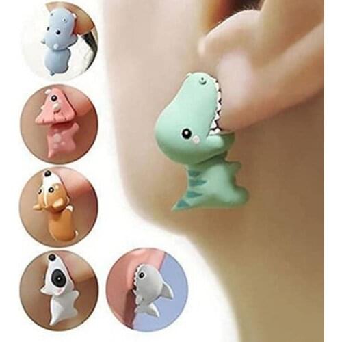 New Pair Cute Animal Bite Earring Cartoon Soft Clay Animal Earrings Tyrannosaurus Bite Earrings Dinosaur Earrings Fun Party Gift