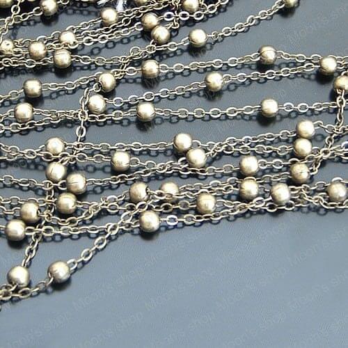 Wholesale Antique Bronze Copper 2mm Width Link Chains with Diameter 4mm Bead Accessories 5 Meter (JM2628)
