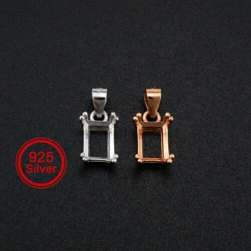 5x7MM Rectangle Prong Pendant Bezel Solid 925 Sterling Silver Rose Gold Plated Charm Settings for Gemstone DIY Supplies 1431076