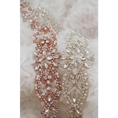 Rose Gold Bridal Belt Sash Bridal Crystal Sash Applique Bridal Sash Belt Rhinestone Sash