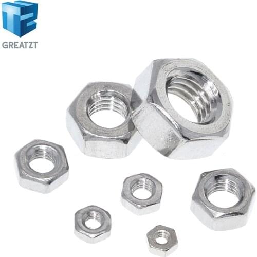 GREATZT 10pcs/lot Metric thread DIN934 M2 M2.5 M3 M4 M5 M6 M8 304 Stainless Steel Hex Nuts