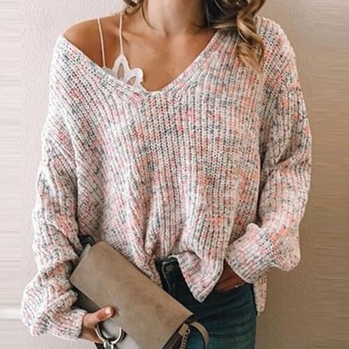 2021 Autumn Winter New Fashion V Neck Women Knitting Sweater Elegant Pullover Jumper Casual Long Sleeve Loose Ladies Sweater