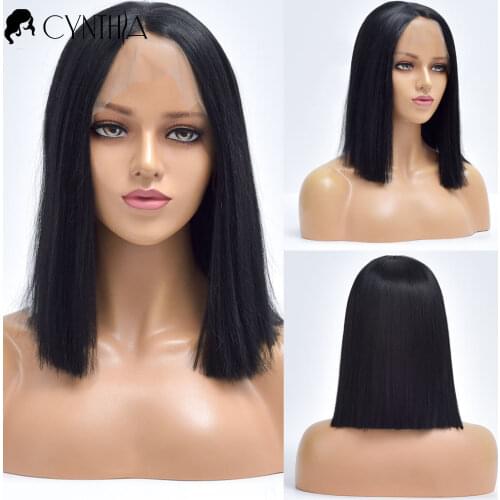 T Part Black Silky Middle Part Straight Synthetic Lace Front Wig For Black Women Natural Heat Resistant Fiber Fake Hair Wigs