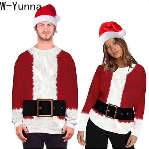 W-Yunna 2019 New 3d Printed Santa Claus Cosplay Suit Creative Autumn Winter Loose Lover Pullovers Full Sleeves O-neck Coats
