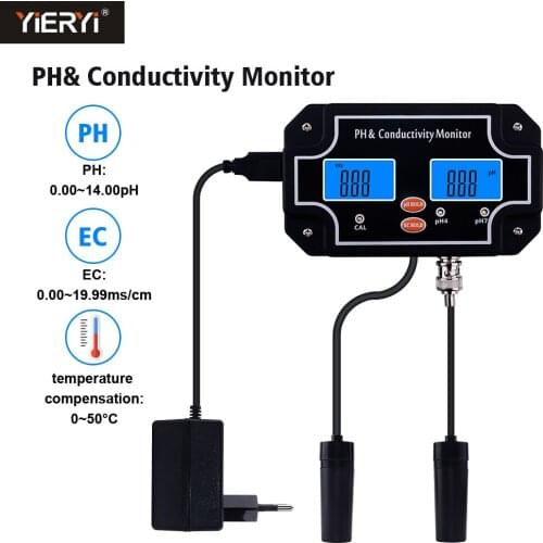 Yieryi pH/EC-2681 Meter Online PH/EC Conductivity Monitor Meter Digital Water Quality Monitoring Tester for Fish Tank Aquarium