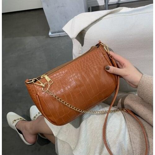 MJ Women Messenger Bags PU Leather Crocodile Pattern Chain Bag Female Crossbody Shoulder Bag Small Cell Phone Purse Bag