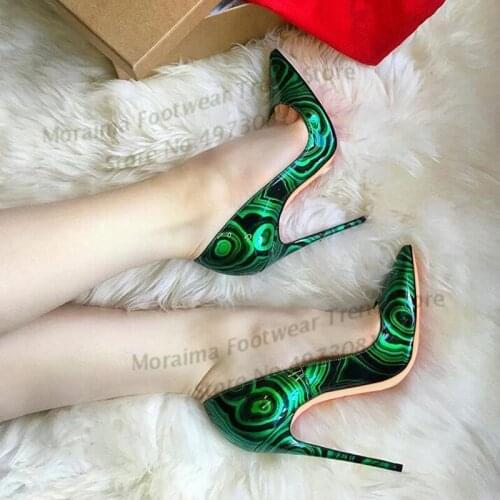 Moraima Snc Women Pumps Heeled Shoes Printed Pointed Toe Sexy High Heel Shoes Stiletto High Heels Ladies 12/10cm Big Size 45