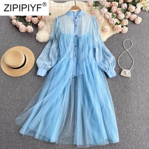 2021 dresses Summer woman party korean style long sleeve vintage elegant dress women loose solid vestid D001