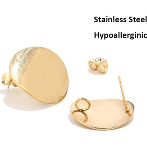 10pcs Blank Round Earring Settings 20mm Gold Post Ear Stud Loop Components for Making