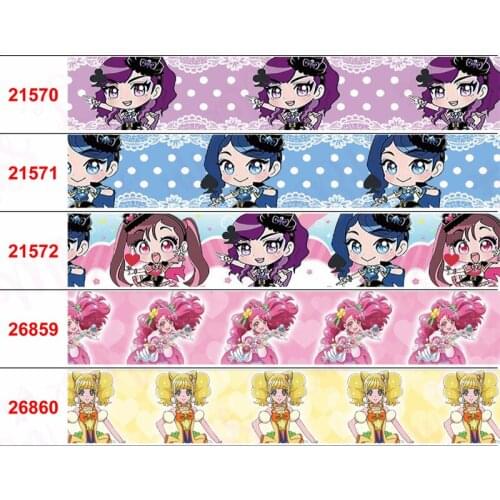 16mm-75mm Japan Cartoon Series Lace Flower Spot Heart Printed Grosgrain/Elastic Ribbon Cute Girl DIY Gift Bowknots 50yards/roll