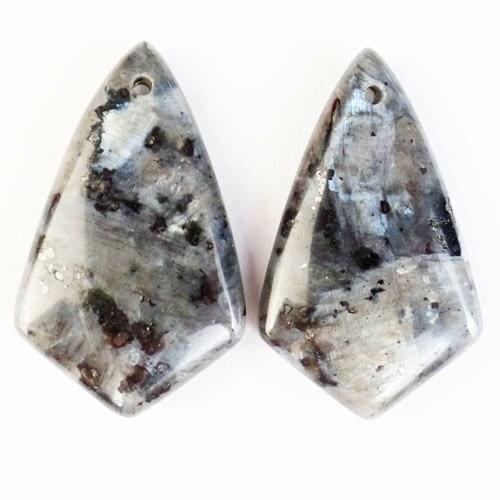 2Pcs 32x20x6mm Natural Larvikite Inverted Triangle Pendant Bead For Gem Women Jewelry