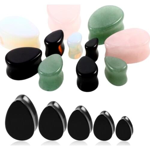 2Pcs Teardrop Organic Natural Stone Ear Plugs and Tunnels Ear Gauge Expander Stretchers Ear Piercings Fake Ear Plug Body Jewelry
