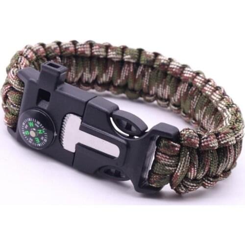 200pcs Wholesale outdoor survival compass paracord Whistle Gear Buckle Camping rescue rope escape Bracel SN3179