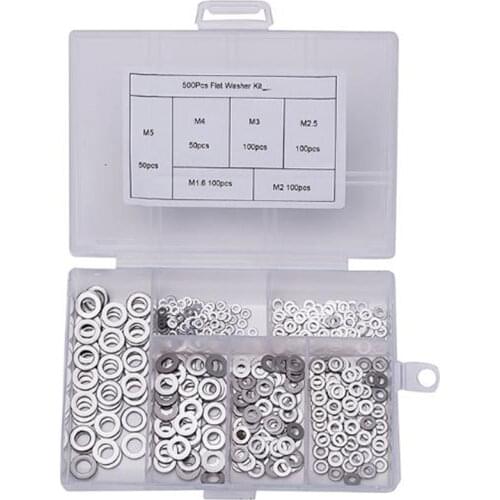 500Pcs/Set M1.6 M2 M2.5 M3 M3.5 M4 M5 Stainless Steel Flat Washer Plain Washer Gaskets Assortment Kit