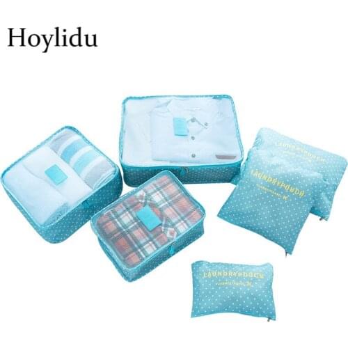 6 Pcs/Set Travel Accessories Package Nylon Waterproof Large Capacity Packing Organizers For Clothes Underwear Folding Zipper Bag