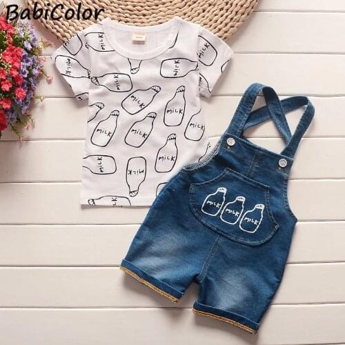 BibiCola Summer Baby Boys Clothes Newbotn Boys Cartoon Tops T-shirt Strap Pants 2PCS Set Boys Clothing for Toddler Boy Tracksuit