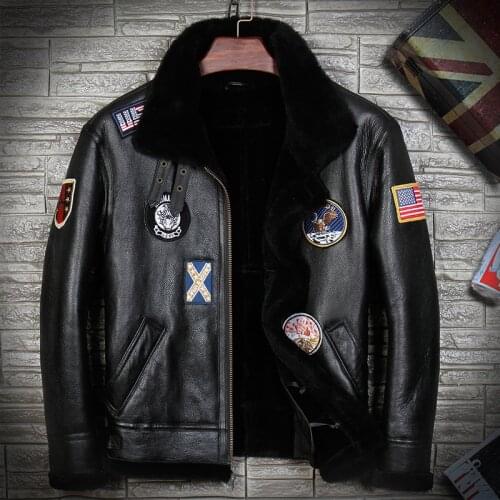 Free shipping.Mens plus size genuine leather jacket.biker sheep fur coat,winter warm sheepskin jackets.soft shearling wool