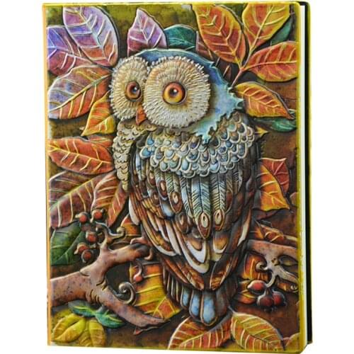 A5 Notebook Color Owl 3D Relief Style PU Cover Travel Notebook Retro Printing Decoration Diary Exquisite Book Festival Gift