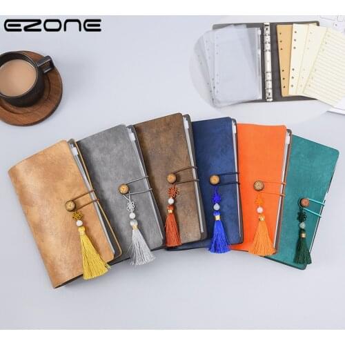 EZONE A6 Notebook Loose-leaf Journal Retro Notepad Student Stationery Back To School Leather Personality Stationery 80 Sheets