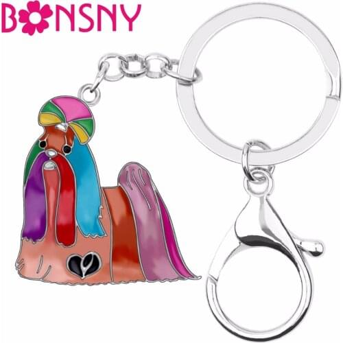 Bonsny Enamel Alloy Cute Chinese Shih Tzu Dog Key chains Keychains Pet Jewelry For Women Girls Handbag Pendant Gift Decoration