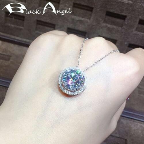 BLACK ANGEL New Super Shiny Round Luxury White Gemstone CZ 925 Sterling Silver Pendant Necklace For Women Jewelry Wedding Gift