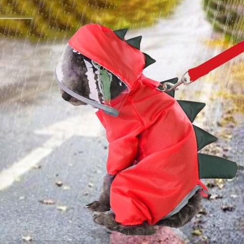 New pet rain gear transparent dinosaur shape lovely raincoats suitable for samoyed cat and dog universal with reflective effect
