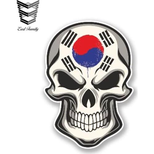 EARLFAMILY 13cm x 10cm GOTHIC BIKER SKULL with Korea Flag Motif External Vinyl Decal Car Styling Reflective 3D Car Sticker