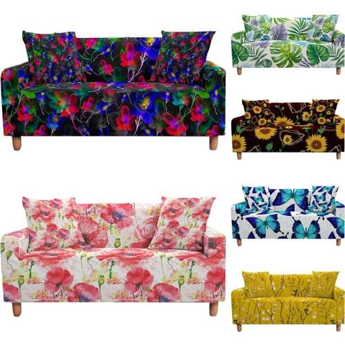Flowers And Leaves Printed Elastic Sofa Cover Stretch Universal Sectional Sofa Covers For Living Room Modern Armchair Slipcovers