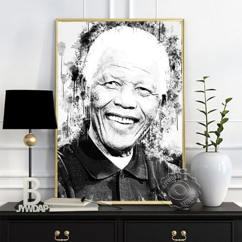 South AfricaS President Poster, Nelson Mandela Sketch Black White Watercolor Wall Art, Minimalism Figure Portrait Home Decor