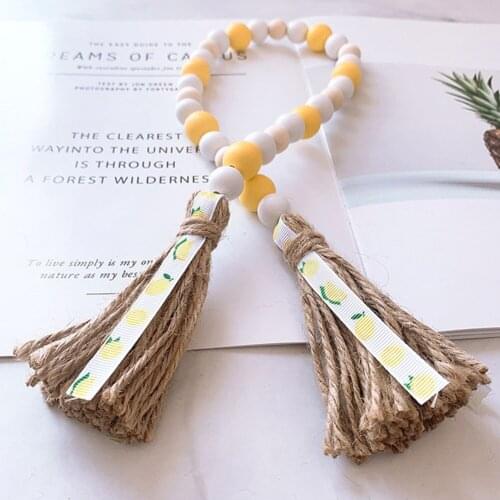 Fruit Wood Bead Garland with Tassel Lemon/Watermelon Slice Pendant Farmhouse Rustic Summer Decor Art Crafts House Decor
