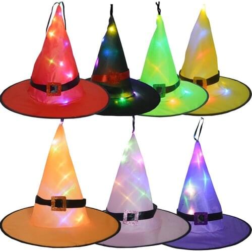 Halloween LED Witch Hat Halloween Outdoor Tree Hanging Decor Black Glowing Wizard Hat For Adult Kids Cosplay Horror Costume Prop