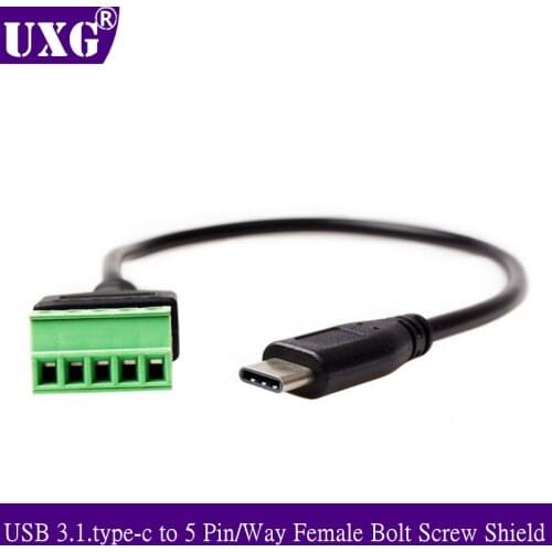 USB 3.1 USB C Type-c Male Female to 5 Pin/Way Female Bolt Screw Shield terminals Pluggable Type Adapter cable 0.3m
