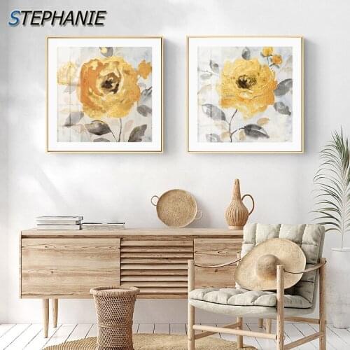 Golden Yellow Flowers Canvas Painting Scandinavian Posters Prints Wall Art Pictures for Living Room Bedroom Abstract Home Decor