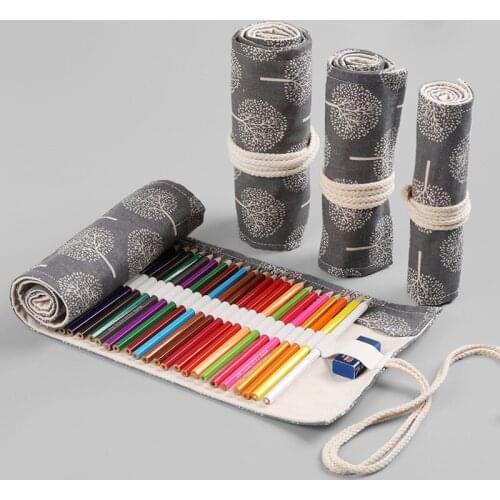 Kawaii Cute Tree Roll Pencil Case 12/24/36/48/72 School Pencilcase for Boys Girls Large Pen Bag Box Stationery Pouch Supplies