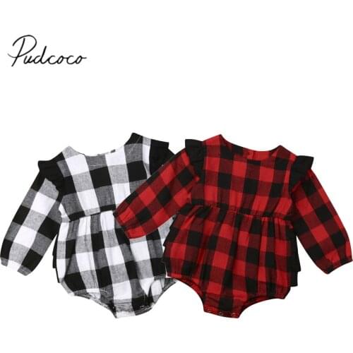 2019 Baby Spring Autumn Clothing Newborn Toddler Baby Girl Plaid Bodysuits Long Sleeve Clothes Christmas Jumpsuit Outfit 0-18M