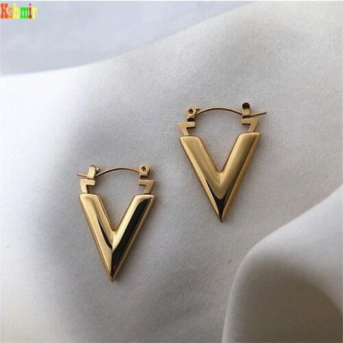 Kshmir New Korean edition retro gold metal letter V geometric triangle punk earrings for women jewelry gift 2021