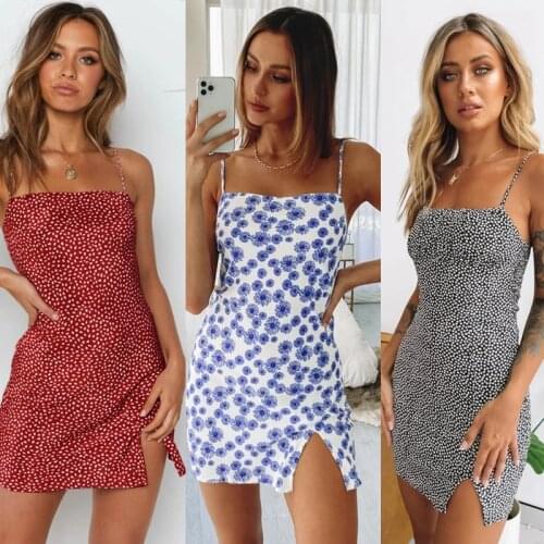 Summer Spaghetti Strap Floral Printed Short Dress 2021 Women Sleeveless Boho Mini dress Casual Slim Bodycon Party Dress Beach