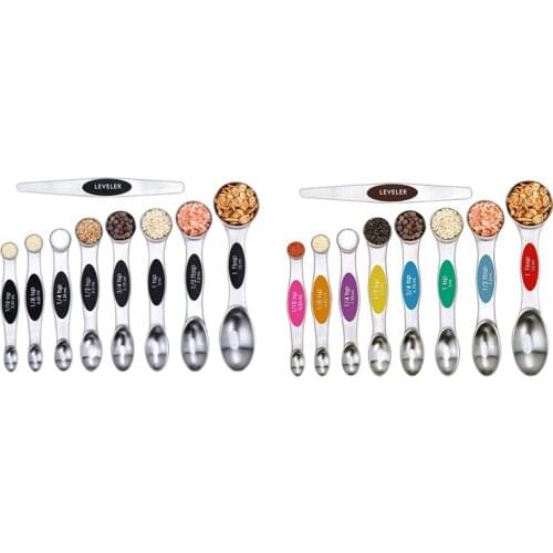 HOT Magnetic Double Head Stainless Steel Measuring Spoon 9-Piece Baking Tool with Scale Scraper Measuring Spoon