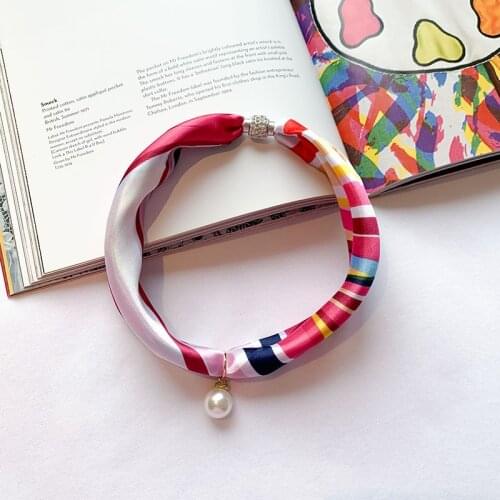 2021 Fashion Silk Scarf Women Buckle Tied Hair Decorative Head Luxury Brand Chiffon Hijab Dot GIRLGREEN Scarve