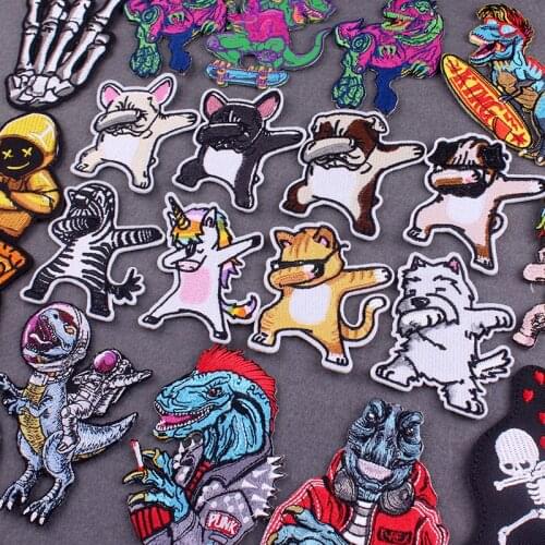 Hippie Animals Dinosaur Patches On Clothes Stickers Iron On Embroidered Patches For Clothes Badges Stripes Applique Accessory